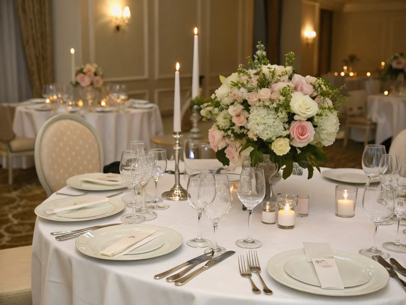 Elegant wedding reception table setting