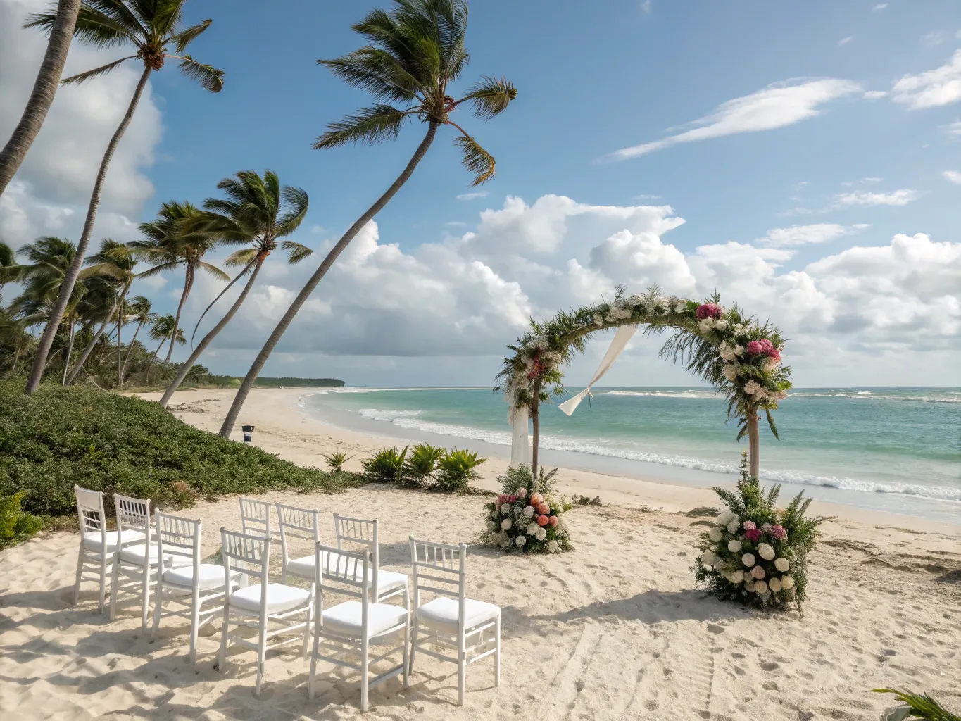 Beach wedding ceremony setup